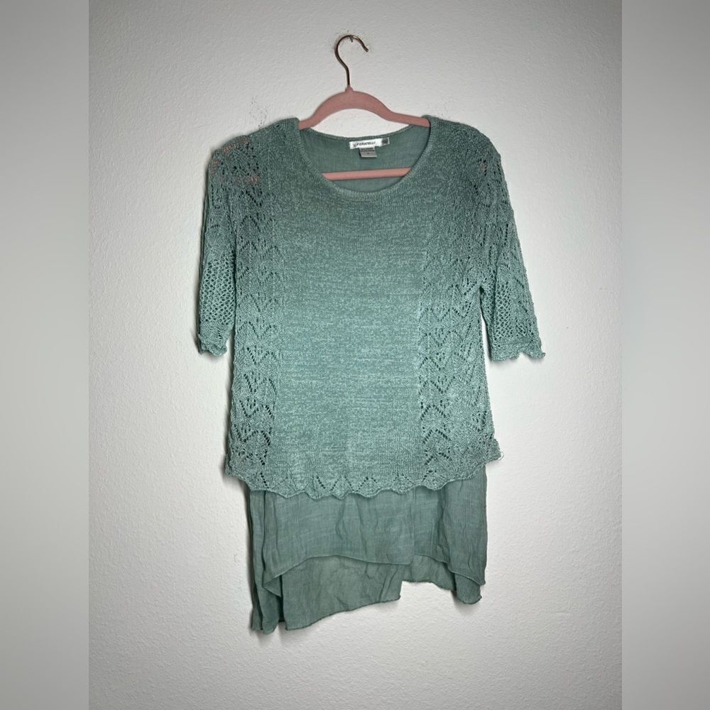 Feratelli Bohemian Crochet Knit Mid Sleeve Top Olive Green Size 8